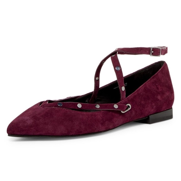 Rebecca Minkoff Shoes - Rebecca Minkoff Faye Dark Maroon Suede Studded Straps Pointed‎ Toe Flats Size 8